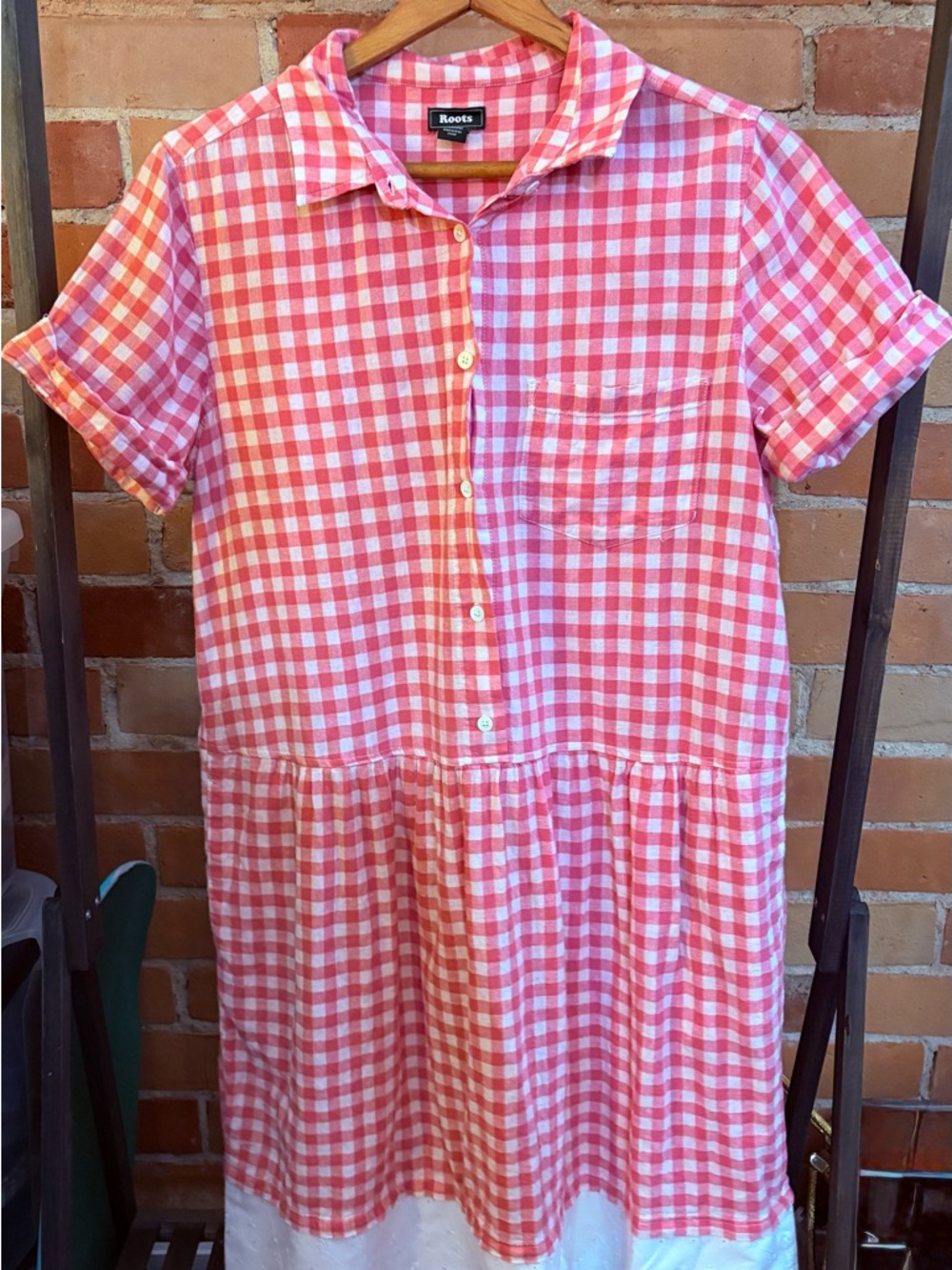 Roots Oversized Red & White Gingham Button-Front Cottagecore Dress - Medium